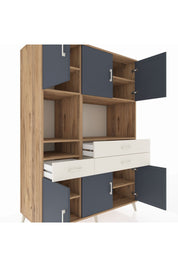 Kronos Dolap 9 Raflı 3 Çekmeceli 6 Kapaklı 132x59x195 Çam-Antrasit/Aytaşı