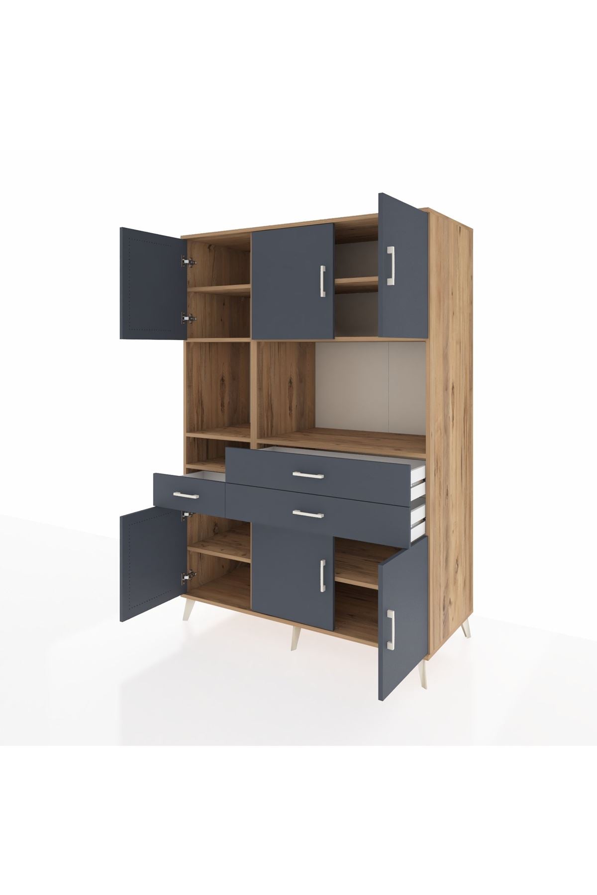 Kronos Dolap 9 Raflı 3 Çekmeceli 6 Kapaklı 132x59x195 Çam-Antrasit/Antrasit