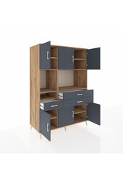 Kronos Dolap 9 Raflı 3 Çekmeceli 6 Kapaklı 132x59x195 Çam-Antrasit/Antrasit