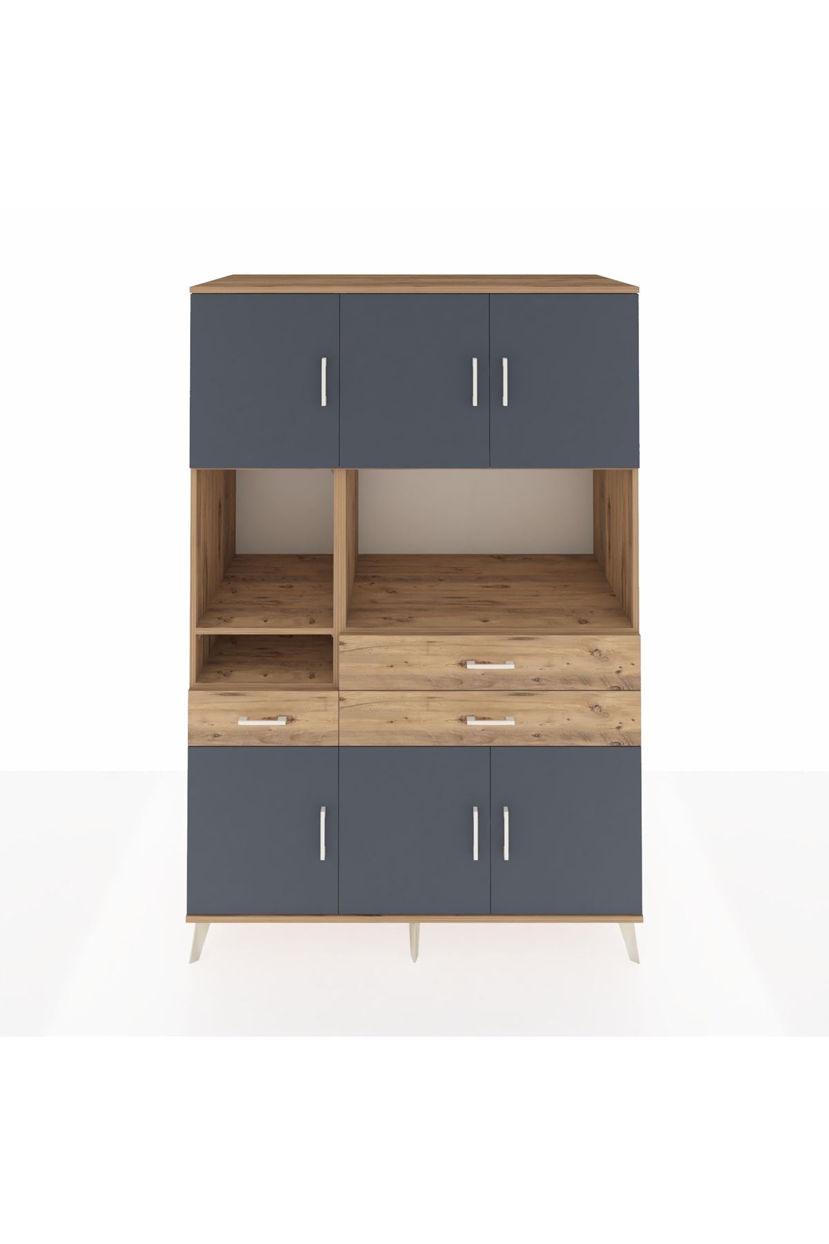 Kronos Dolap 9 Raflı 3 Çekmeceli 6 Kapaklı 132x59x195 Çam-Antrasit/Çam