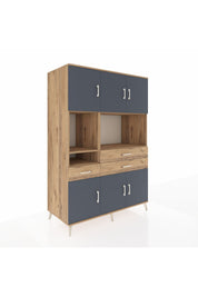 Kronos Dolap 9 Raflı 3 Çekmeceli 6 Kapaklı 132x59x195 Çam-Antrasit/Çam