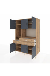 Kronos Dolap 9 Raflı 3 Çekmeceli 6 Kapaklı 132x59x195 Çam-Antrasit/Çam