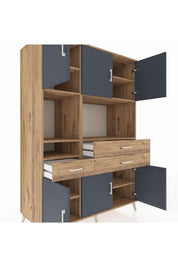 Kronos Dolap 9 Raflı 3 Çekmeceli 6 Kapaklı 132x59x195 Çam-Antrasit/Çam