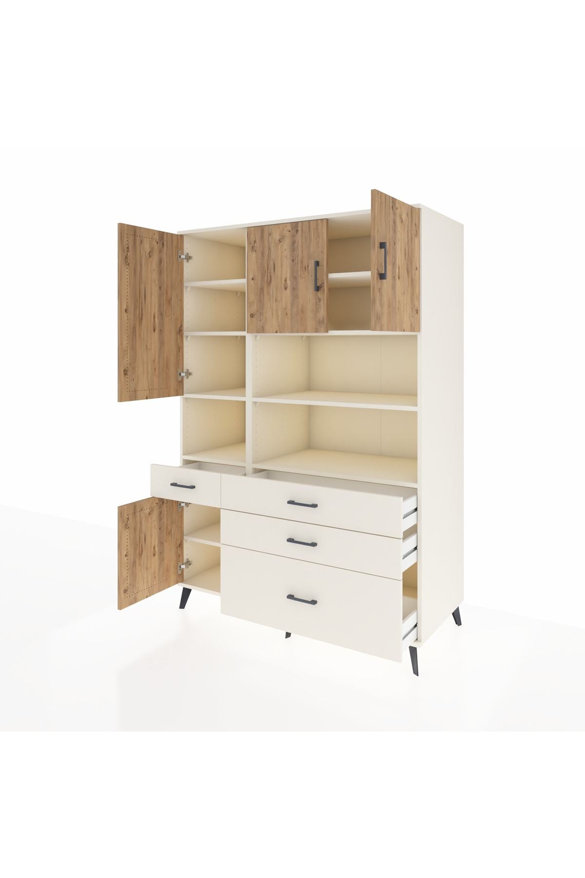 Kronos Dolap 9 Raflı 4 Çekmeceli 4 Kapaklı 132x59x195 Aytaşı-Çam/Aytaşı