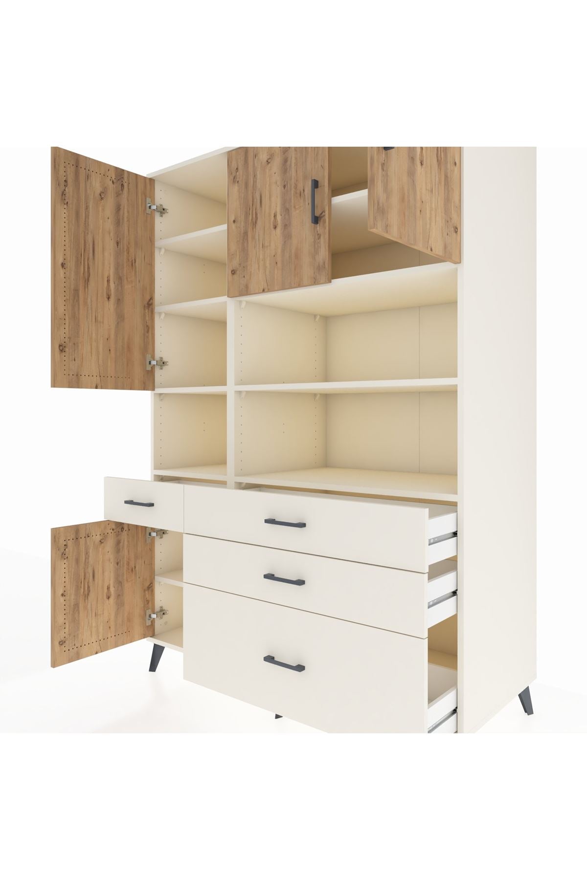 Kronos Dolap 9 Raflı 4 Çekmeceli 4 Kapaklı 132x59x195 Aytaşı-Çam/Aytaşı