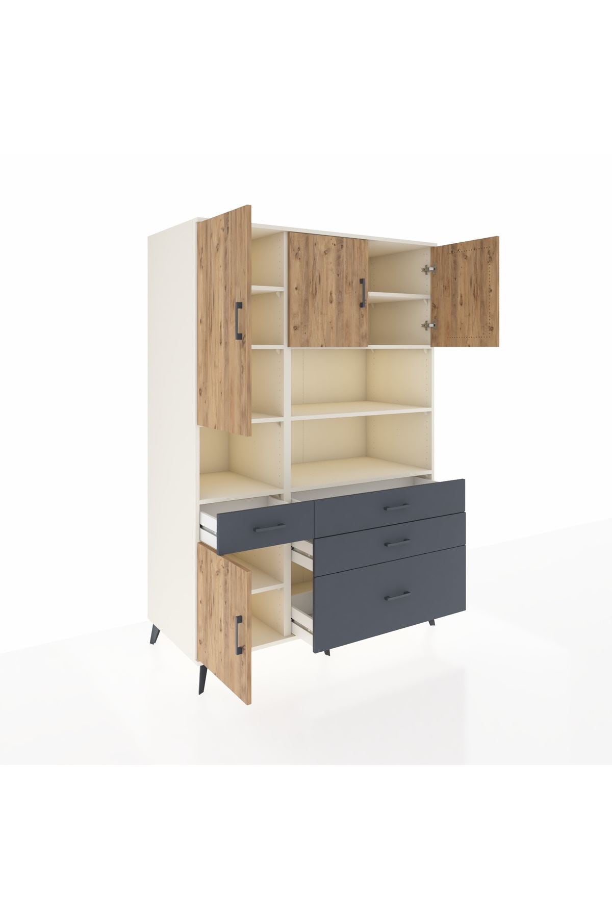 Kronos Dolap 9 Raflı 4 Çekmeceli 4 Kapaklı 132x59x195 Aytaşı-Çam/Antrasit