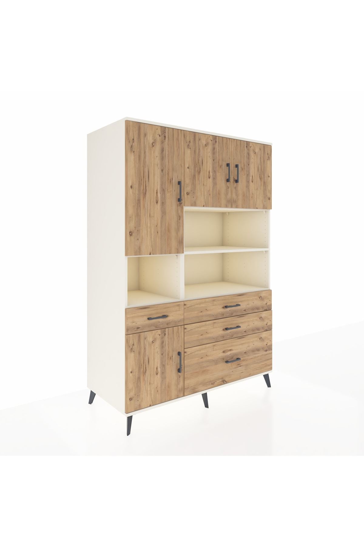 Kronos Dolap 9 Raflı 4 Çekmeceli 4 Kapaklı 132x59x195 Aytaşı-Çam/Çam