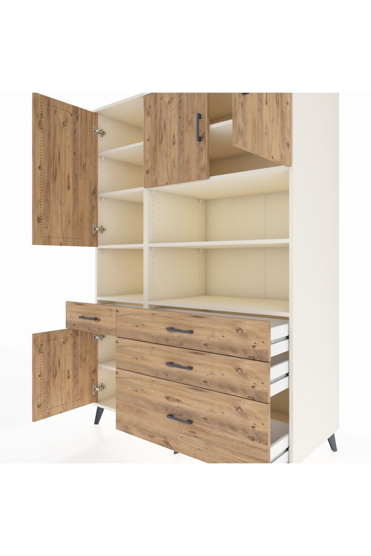 Kronos Dolap 9 Raflı 4 Çekmeceli 4 Kapaklı 132x59x195 Aytaşı-Çam/Çam