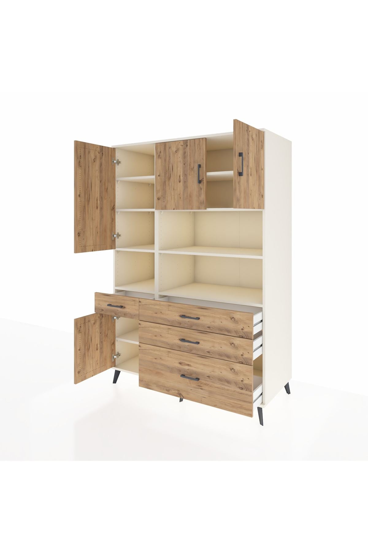 Kronos Dolap 9 Raflı 4 Çekmeceli 4 Kapaklı 132x59x195 Aytaşı-Çam/Çam