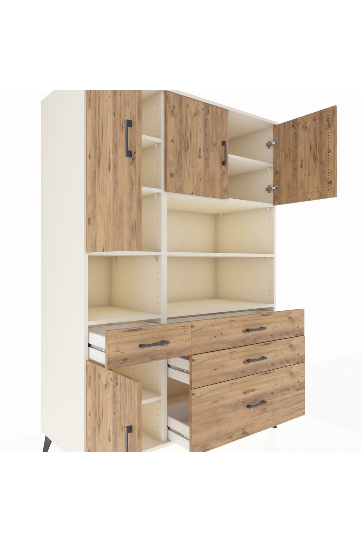 Kronos Dolap 9 Raflı 4 Çekmeceli 4 Kapaklı 132x59x195 Aytaşı-Çam/Çam