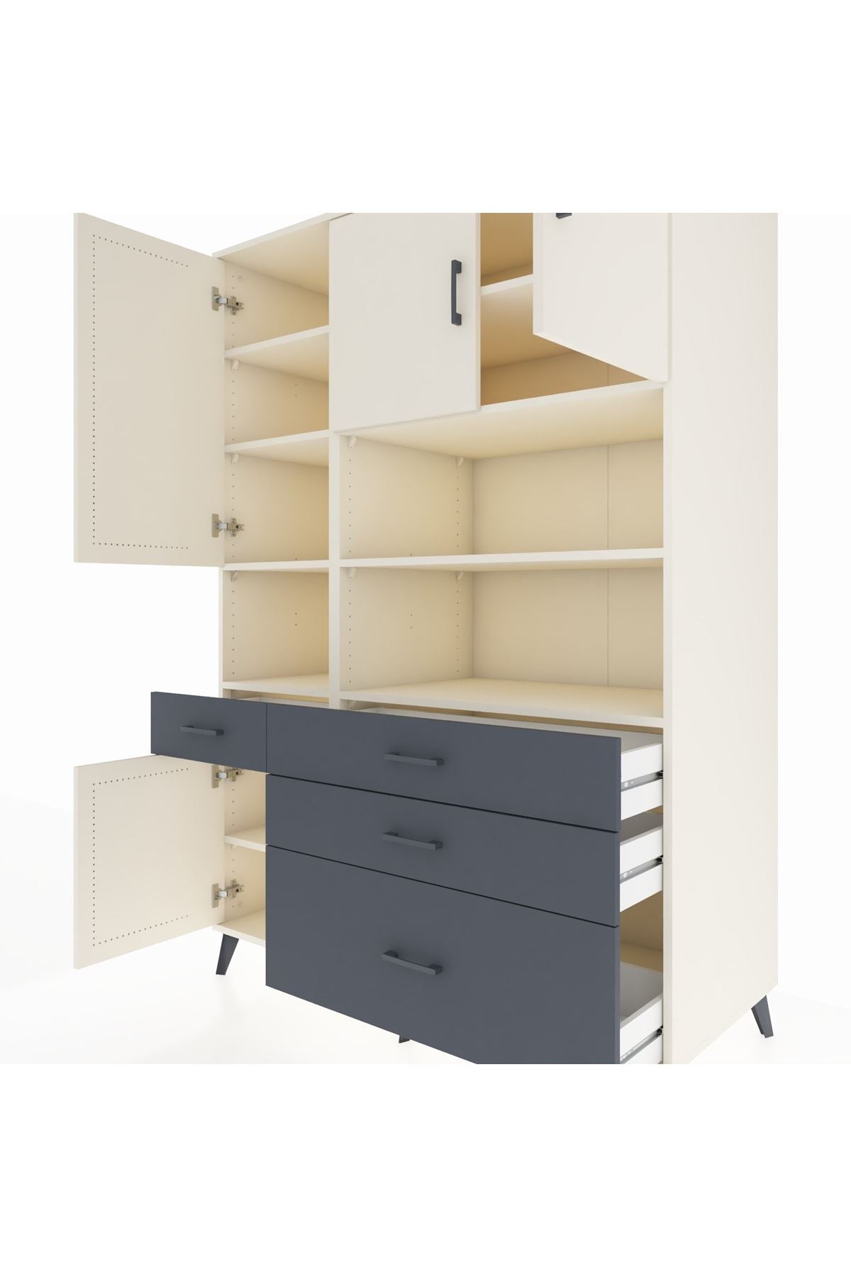 Kronos Dolap 9 Raflı 4 Çekmeceli 4 Kapaklı 132x59x195 Aytaşı-Aytaşı/Antrasit