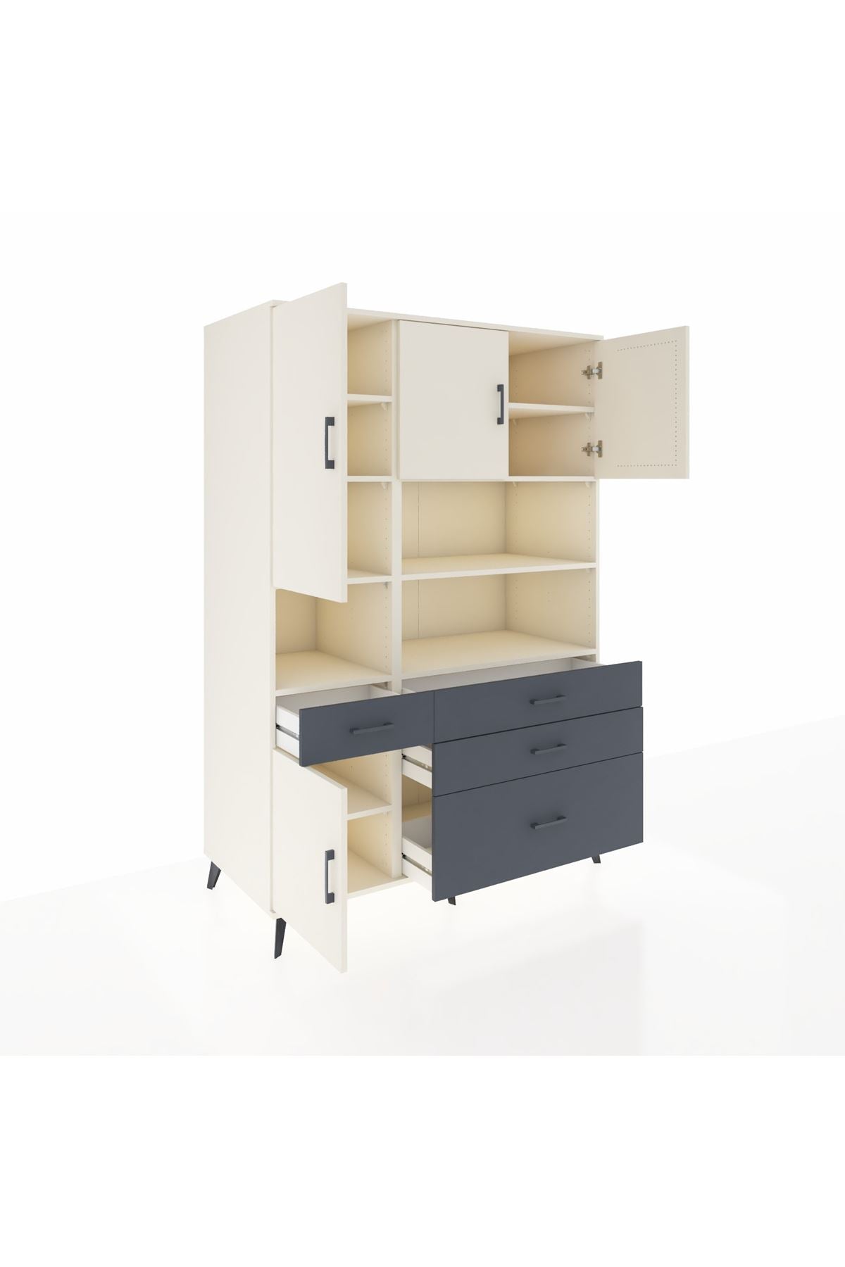 Kronos Dolap 9 Raflı 4 Çekmeceli 4 Kapaklı 132x59x195 Aytaşı-Aytaşı/Antrasit