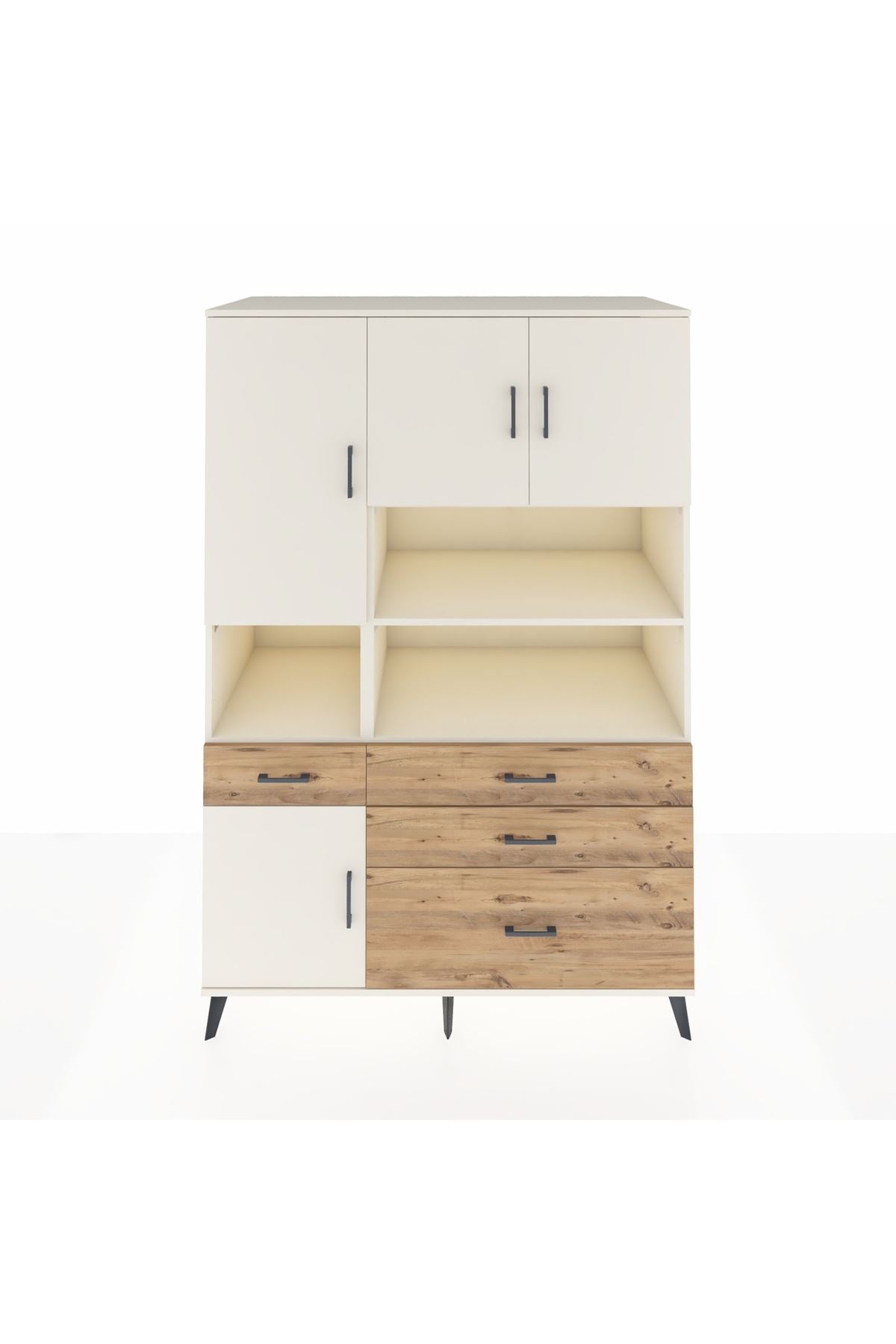 Kronos Dolap 9 Raflı 4 Çekmeceli 4 Kapaklı 132x59x195 Aytaşı-Aytaşı/Çam