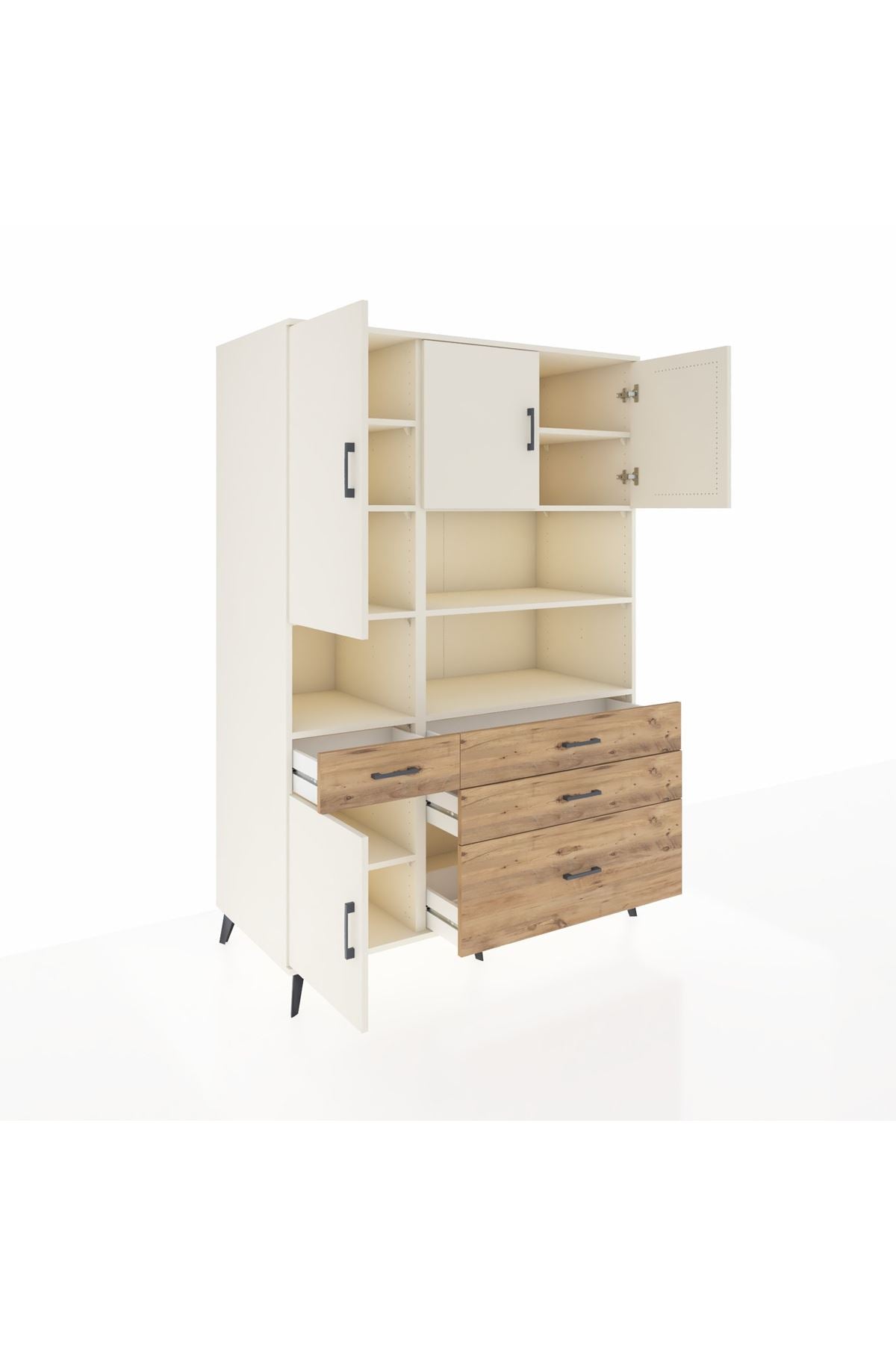 Kronos Dolap 9 Raflı 4 Çekmeceli 4 Kapaklı 132x59x195 Aytaşı-Aytaşı/Çam