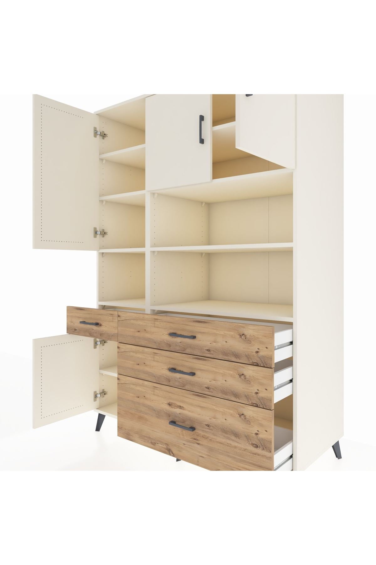 Kronos Dolap 9 Raflı 4 Çekmeceli 4 Kapaklı 132x59x195 Aytaşı-Aytaşı/Çam