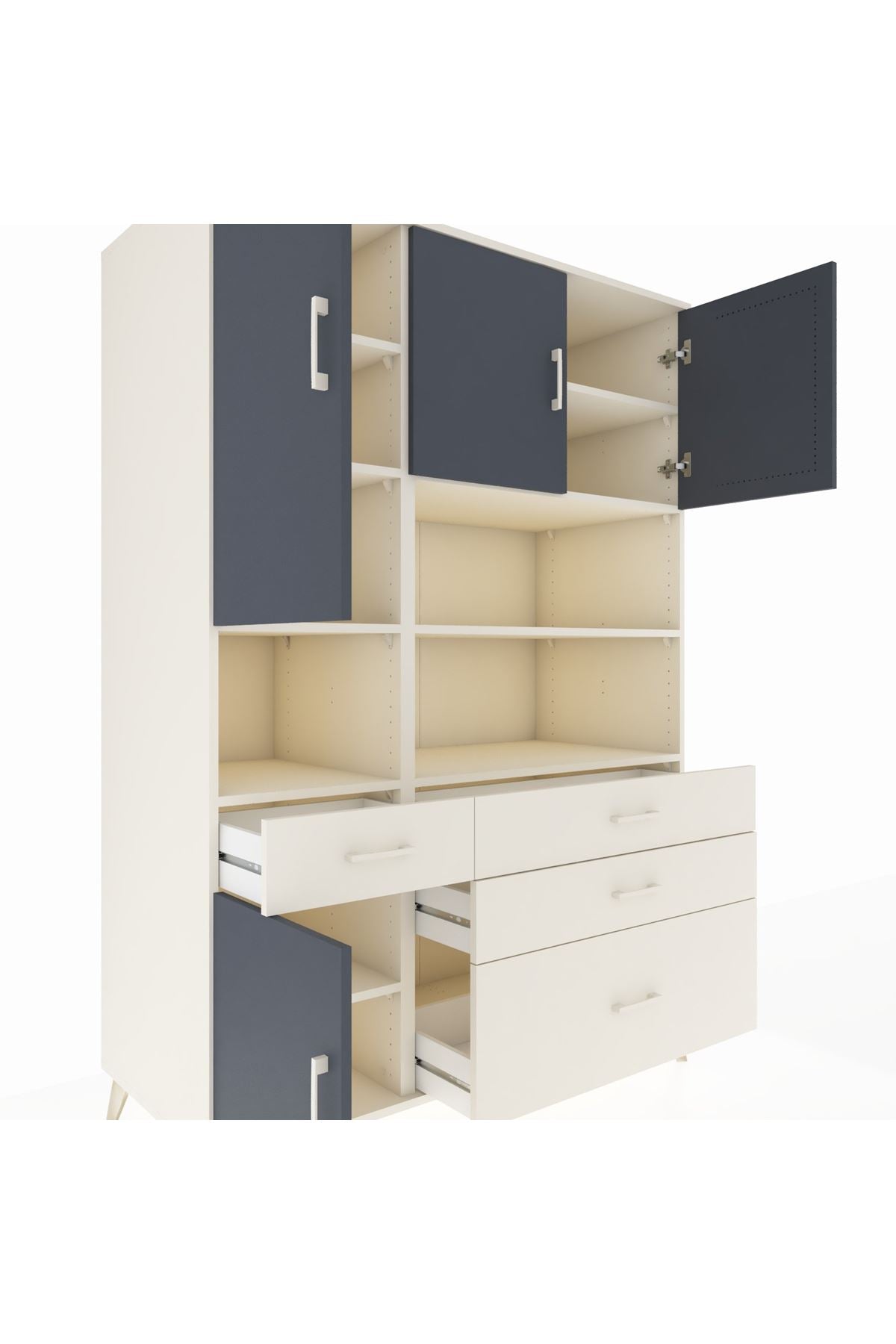 Kronos Dolap 9 Raflı 4 Çekmeceli 4 Kapaklı 132x59x195 Aytaşı-Antrasit/Aytaşı