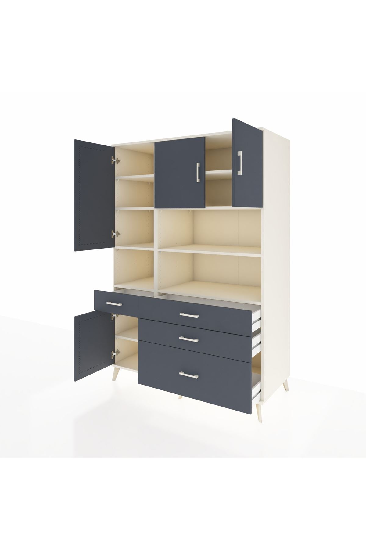 Kronos Dolap 9 Raflı 4 Çekmeceli 4 Kapaklı 132x59x195 Aytaşı-Antrasit/Antrasit