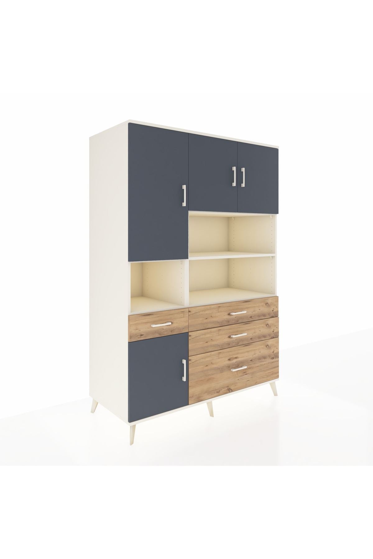 Kronos Dolap 9 Raflı 4 Çekmeceli 4 Kapaklı 132x59x195 Aytaşı-Antrasit/Çam