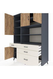 Kronos Dolap 9 Raflı 4 Çekmeceli 4 Kapaklı 132x59x195 Antrasit-Çam/Aytaşı