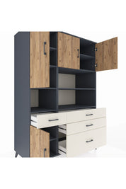 Kronos Dolap 9 Raflı 4 Çekmeceli 4 Kapaklı 132x59x195 Antrasit-Çam/Aytaşı