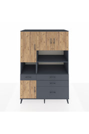 Kronos Dolap 9 Raflı 4 Çekmeceli 4 Kapaklı 132x59x195 Antrasit-Çam/Antrasit