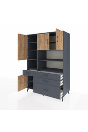 Kronos Dolap 9 Raflı 4 Çekmeceli 4 Kapaklı 132x59x195 Antrasit-Çam/Antrasit