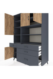 Kronos Dolap 9 Raflı 4 Çekmeceli 4 Kapaklı 132x59x195 Antrasit-Çam/Antrasit