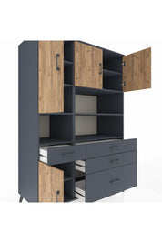 Kronos Dolap 9 Raflı 4 Çekmeceli 4 Kapaklı 132x59x195 Antrasit-Çam/Antrasit