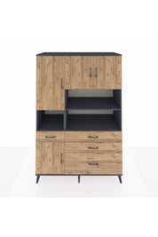 Kronos Dolap 9 Raflı 4 Çekmeceli 4 Kapaklı 132x59x195 Antrasit-Çam/Çam