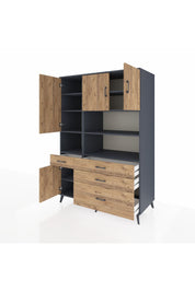 Kronos Dolap 9 Raflı 4 Çekmeceli 4 Kapaklı 132x59x195 Antrasit-Çam/Çam