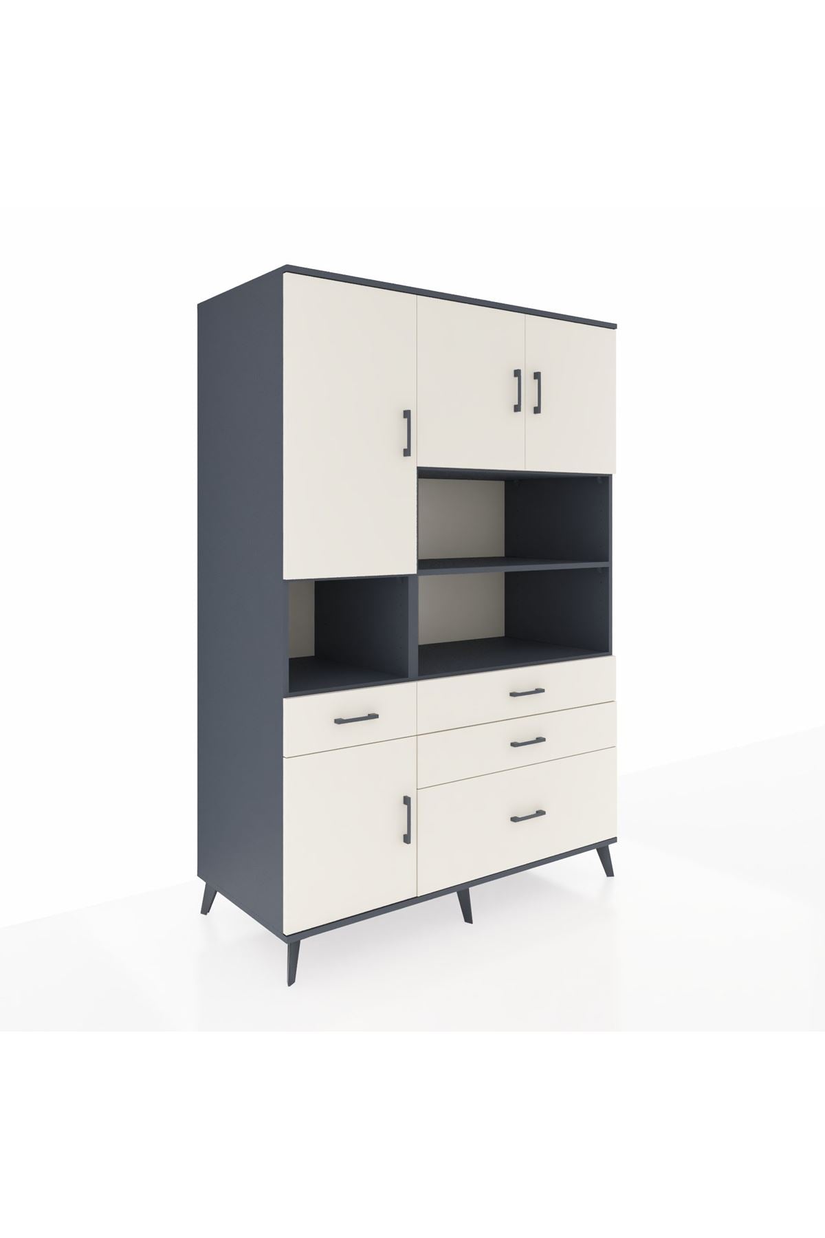 Kronos Dolap 9 Raflı 4 Çekmeceli 4 Kapaklı 132x59x195 Antrasit-Aytaşı/Aytaşı