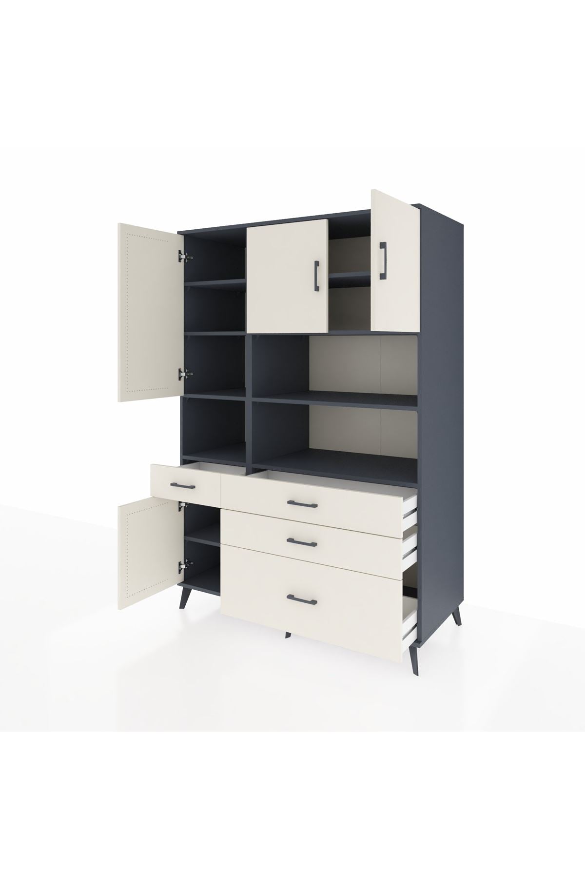 Kronos Dolap 9 Raflı 4 Çekmeceli 4 Kapaklı 132x59x195 Antrasit-Aytaşı/Aytaşı