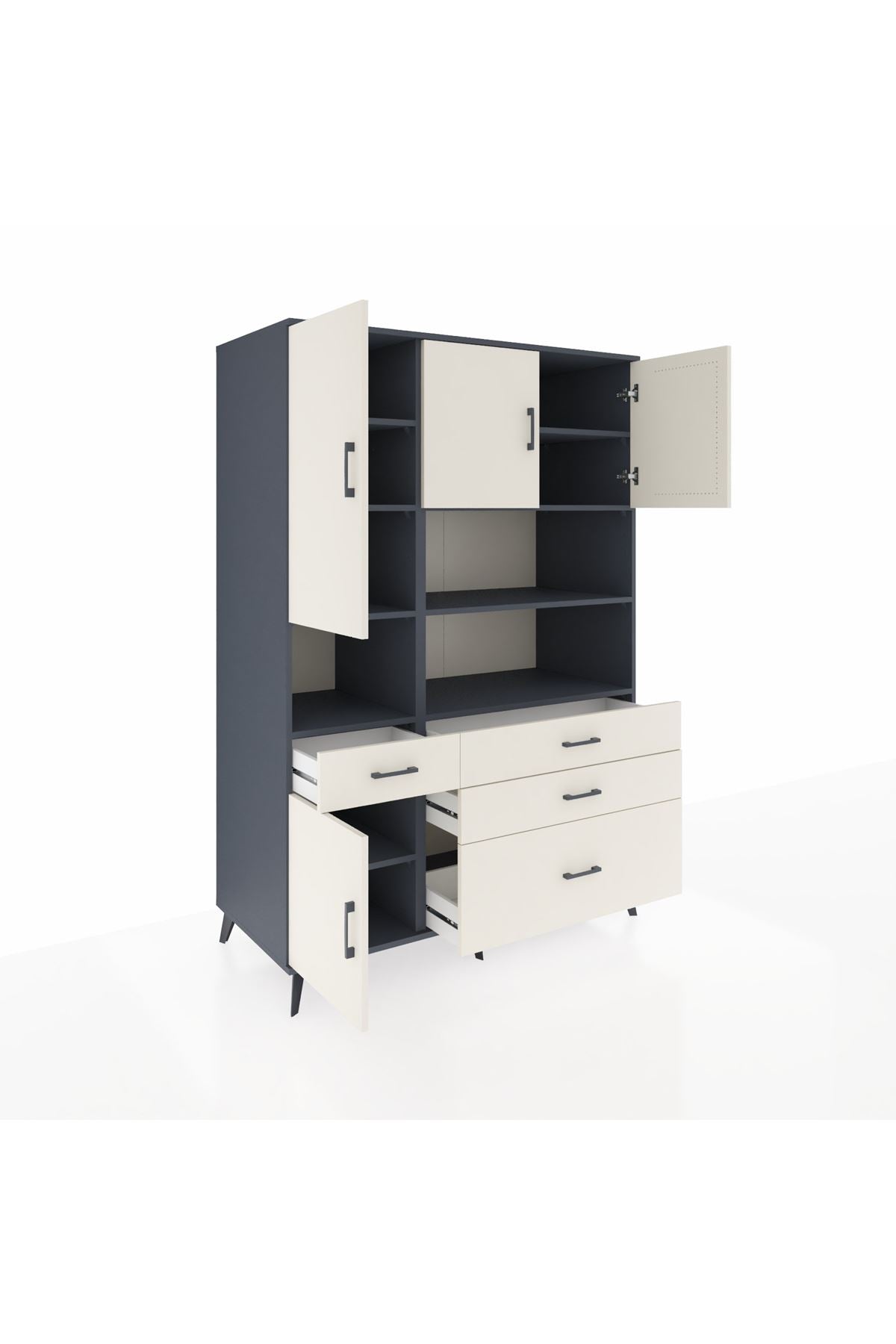 Kronos Dolap 9 Raflı 4 Çekmeceli 4 Kapaklı 132x59x195 Antrasit-Aytaşı/Aytaşı