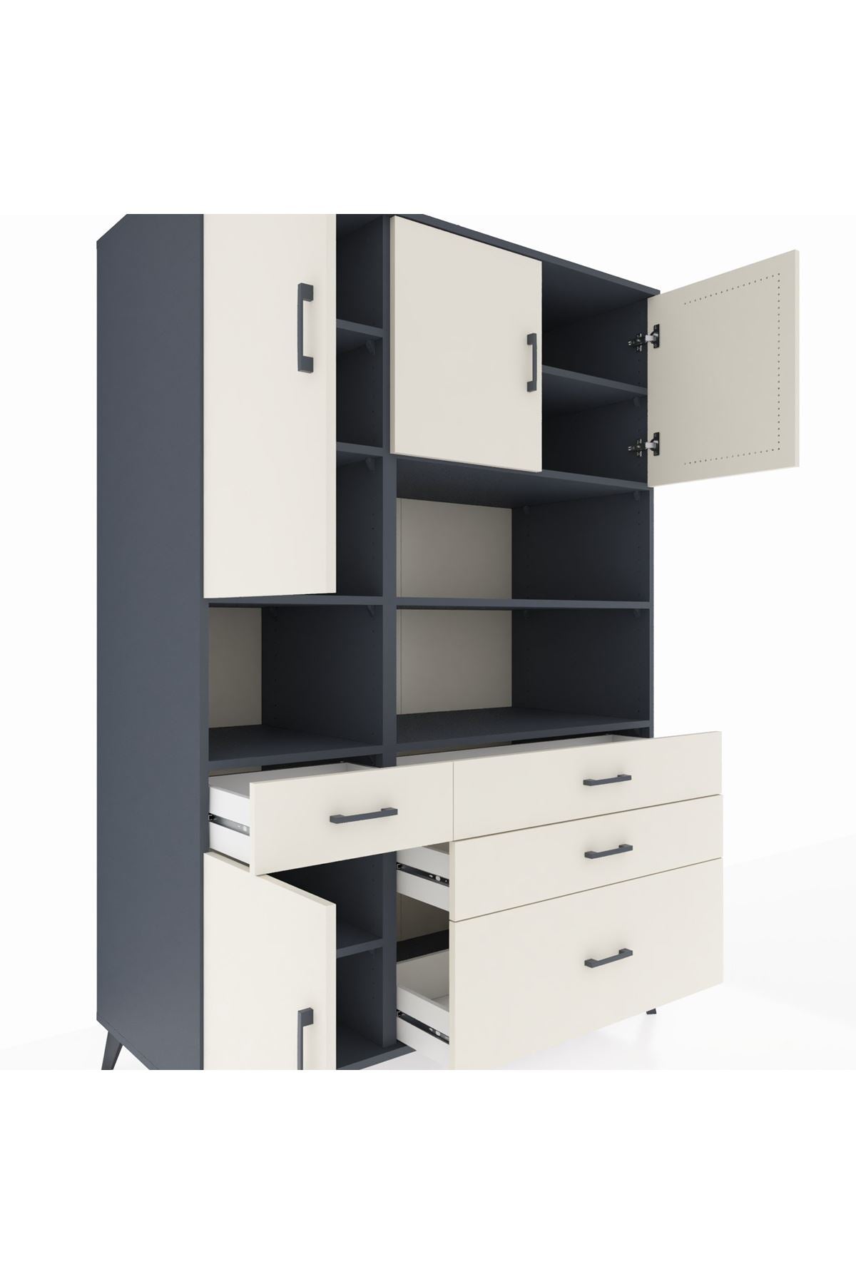 Kronos Dolap 9 Raflı 4 Çekmeceli 4 Kapaklı 132x59x195 Antrasit-Aytaşı/Aytaşı