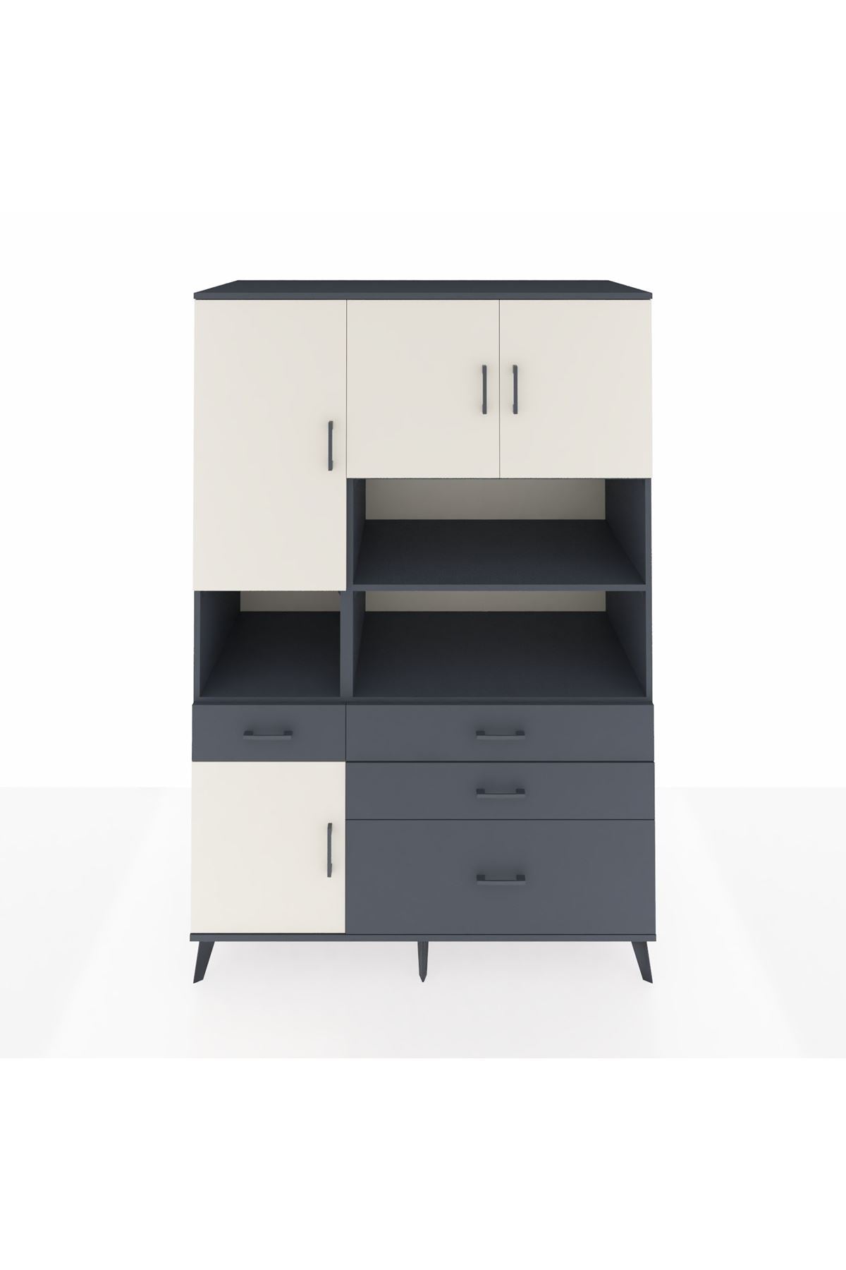 Kronos Dolap 9 Raflı 4 Çekmeceli 4 Kapaklı 132x59x195 Antrasit-Aytaşı/Antrasit