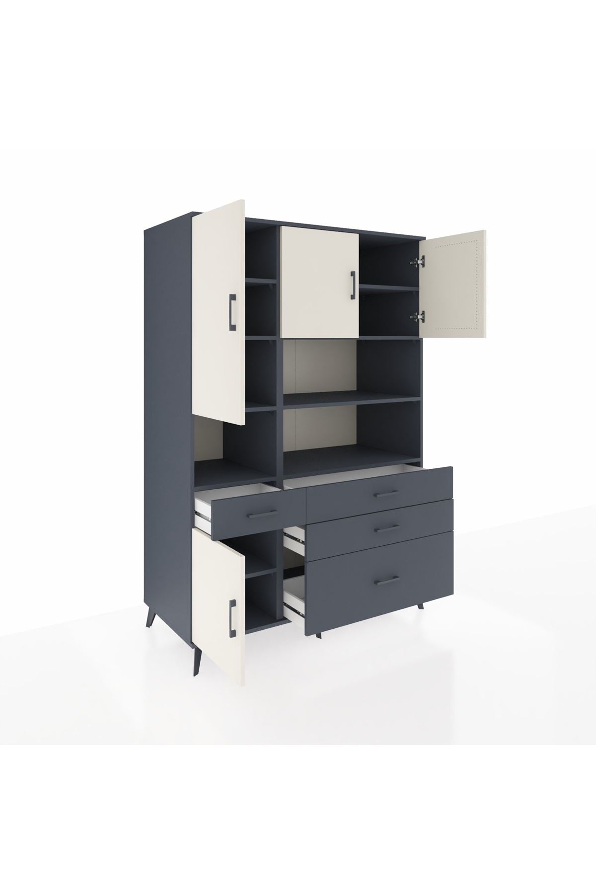 Kronos Dolap 9 Raflı 4 Çekmeceli 4 Kapaklı 132x59x195 Antrasit-Aytaşı/Antrasit