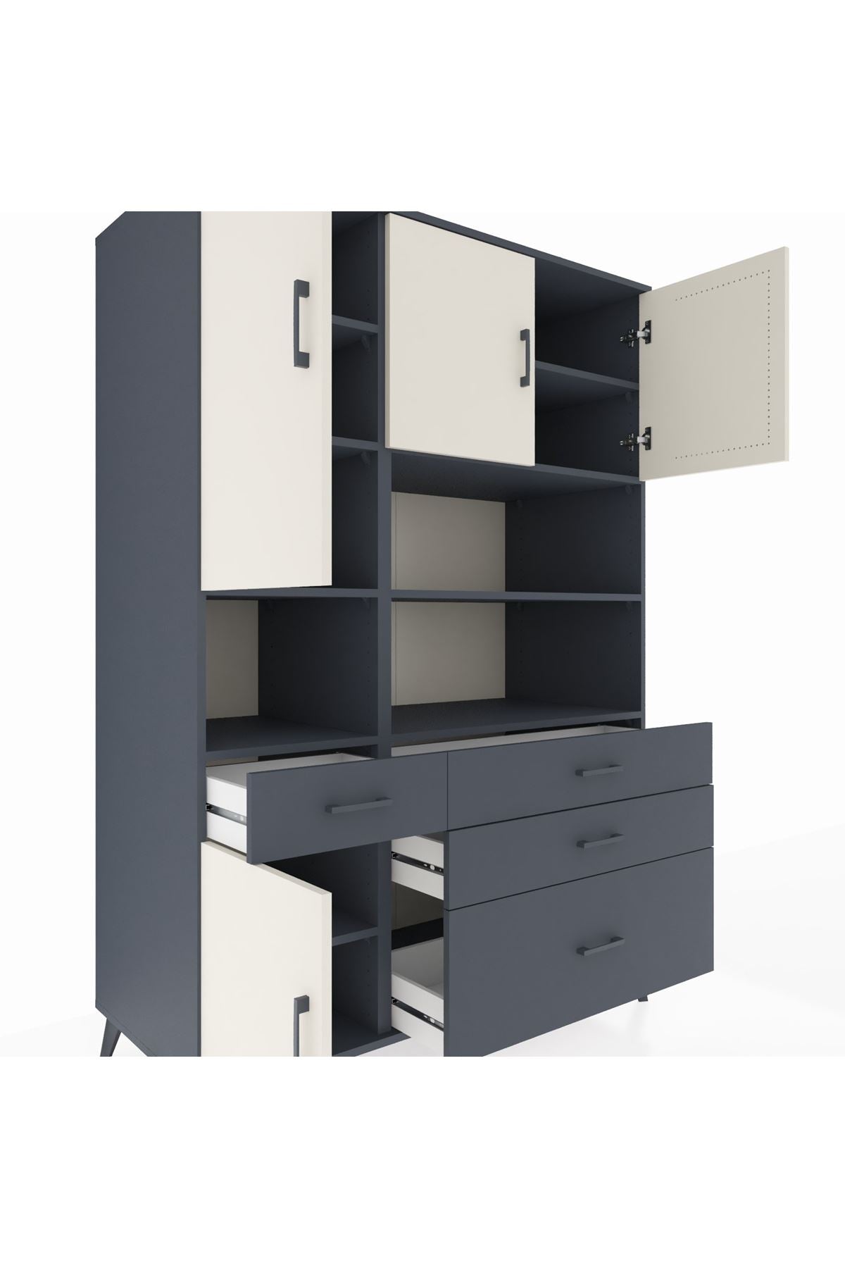 Kronos Dolap 9 Raflı 4 Çekmeceli 4 Kapaklı 132x59x195 Antrasit-Aytaşı/Antrasit