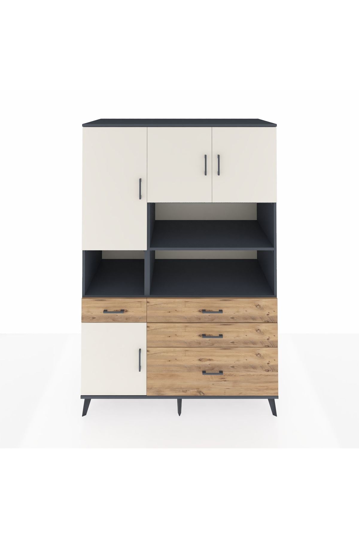 Kronos Dolap 9 Raflı 4 Çekmeceli 4 Kapaklı 132x59x195 Antrasit-Aytaşı/Çam