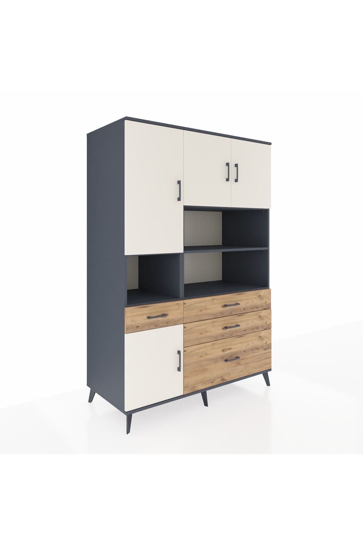 Kronos Dolap 9 Raflı 4 Çekmeceli 4 Kapaklı 132x59x195 Antrasit-Aytaşı/Çam