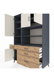 Kronos Dolap 9 Raflı 4 Çekmeceli 4 Kapaklı 132x59x195 Antrasit-Aytaşı/Çam