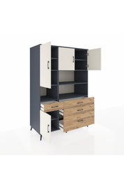 Kronos Dolap 9 Raflı 4 Çekmeceli 4 Kapaklı 132x59x195 Antrasit-Aytaşı/Çam