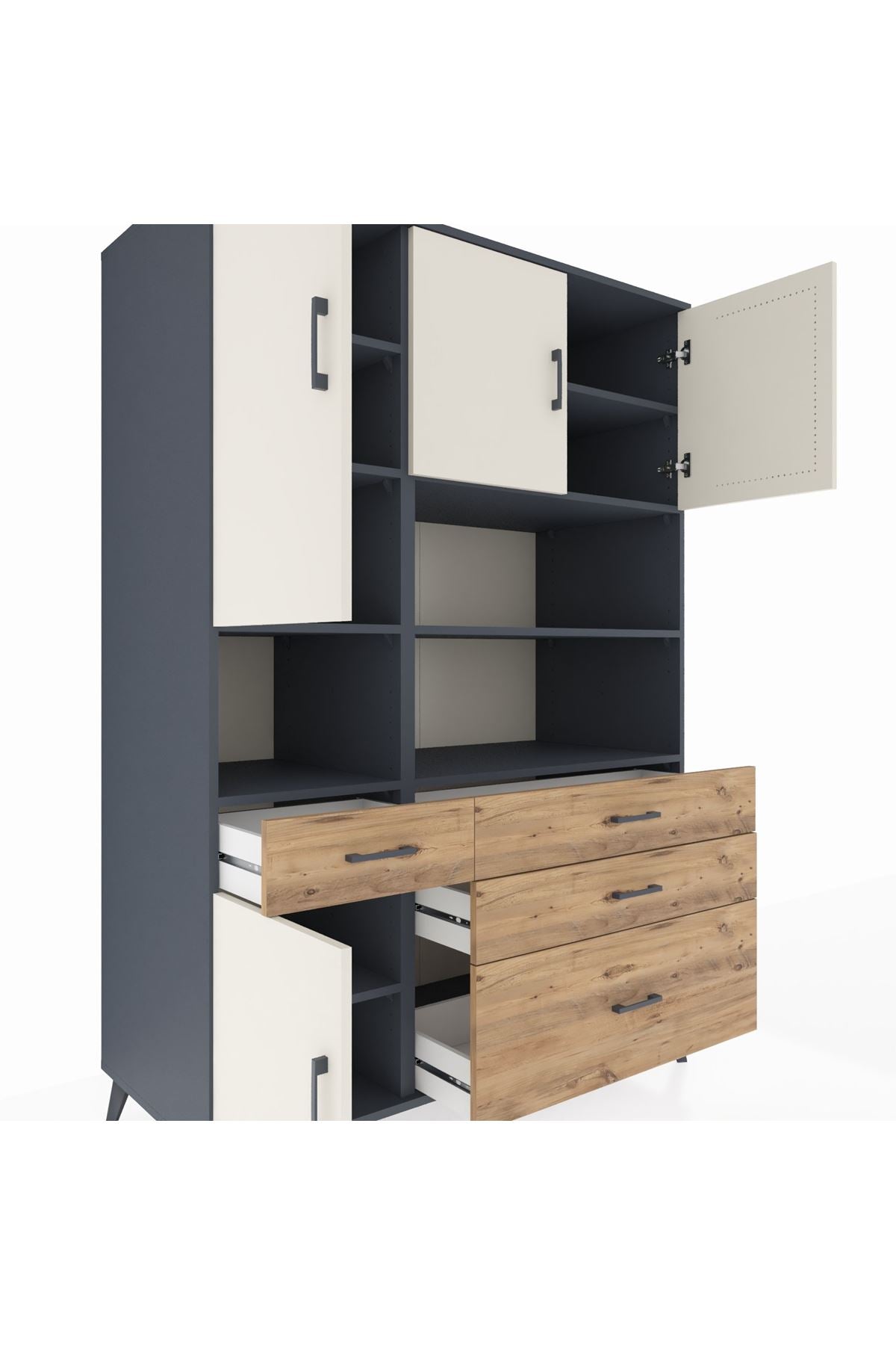 Kronos Dolap 9 Raflı 4 Çekmeceli 4 Kapaklı 132x59x195 Antrasit-Aytaşı/Çam