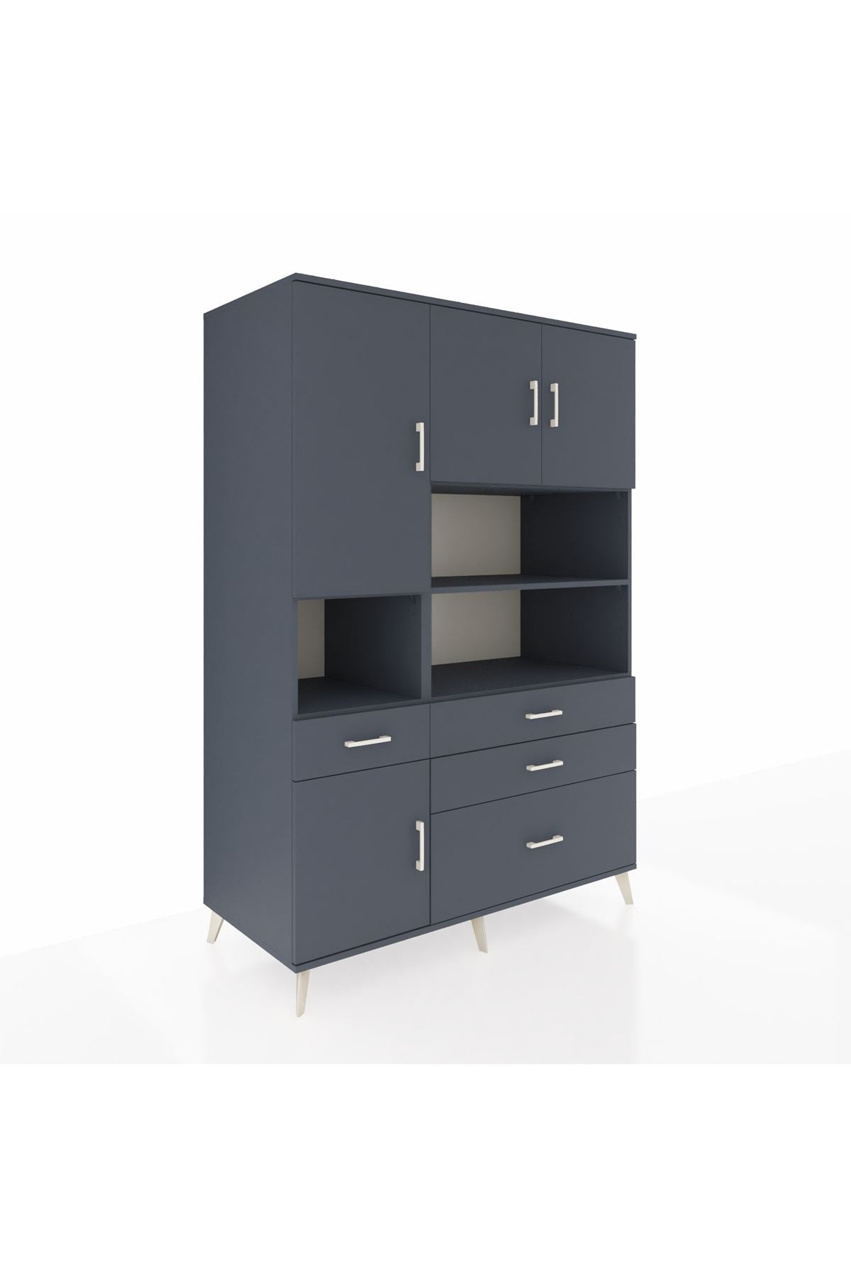 Kronos Dolap 9 Raflı 4 Çekmeceli 4 Kapaklı 132x59x195 Antrasit-Antrasit/Antrasit