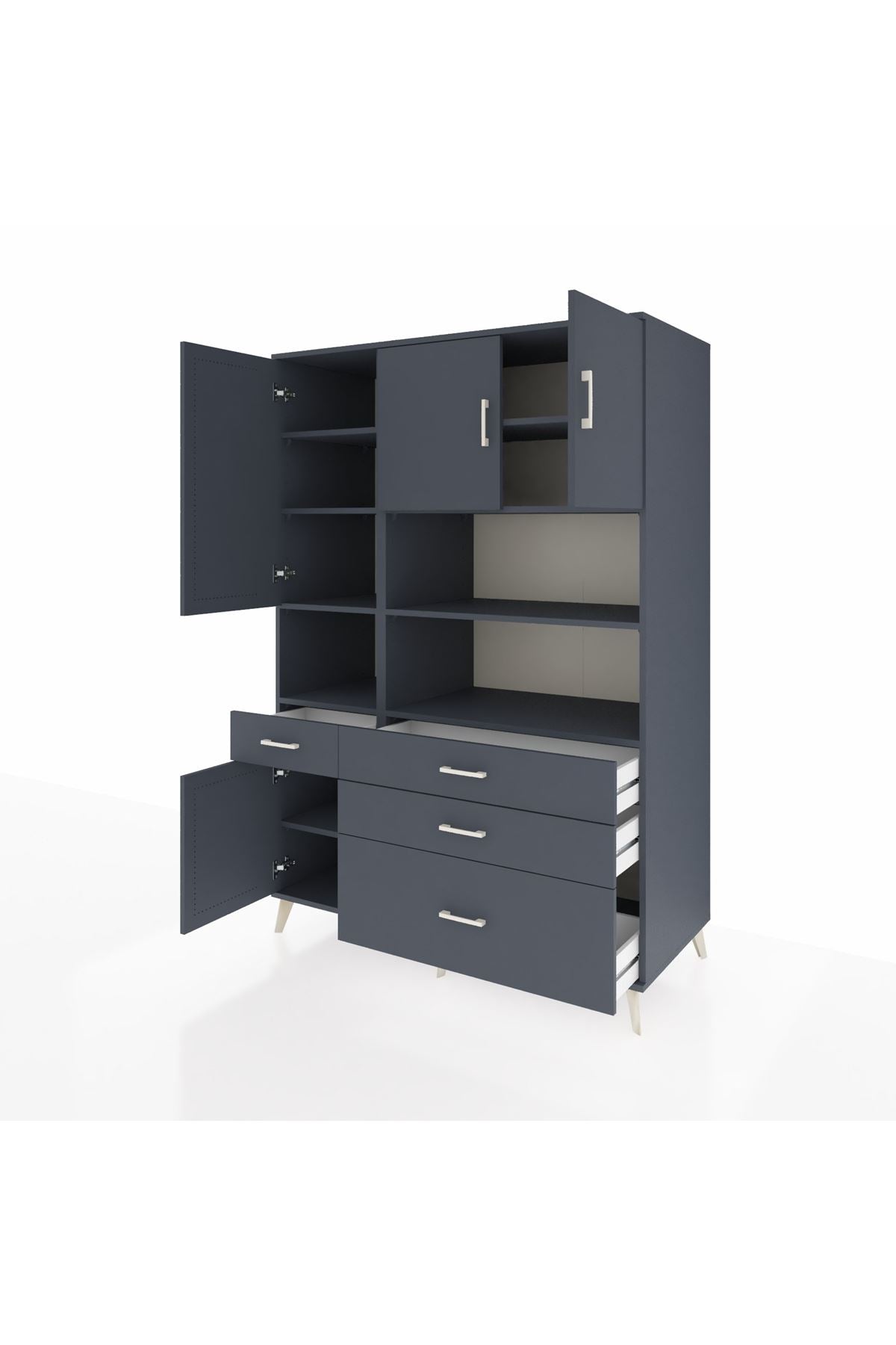 Kronos Dolap 9 Raflı 4 Çekmeceli 4 Kapaklı 132x59x195 Antrasit-Antrasit/Antrasit