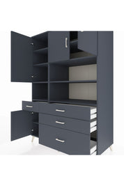Kronos Dolap 9 Raflı 4 Çekmeceli 4 Kapaklı 132x59x195 Antrasit-Antrasit/Antrasit