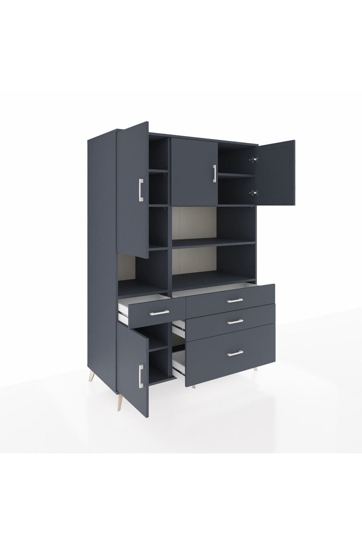 Kronos Dolap 9 Raflı 4 Çekmeceli 4 Kapaklı 132x59x195 Antrasit-Antrasit/Antrasit