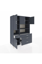 Kronos Dolap 9 Raflı 4 Çekmeceli 4 Kapaklı 132x59x195 Antrasit-Antrasit/Antrasit