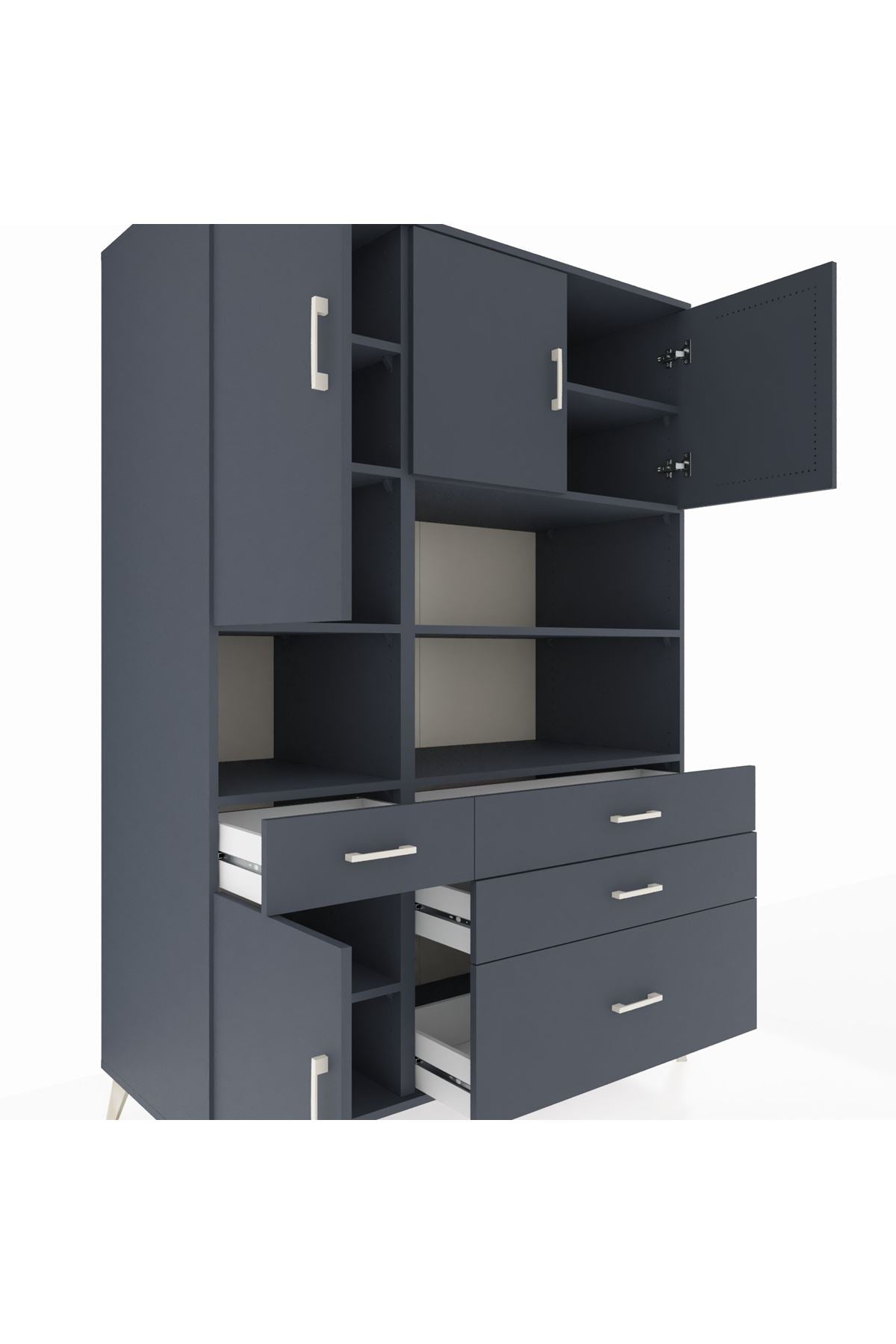 Kronos Dolap 9 Raflı 4 Çekmeceli 4 Kapaklı 132x59x195 Antrasit-Antrasit/Antrasit