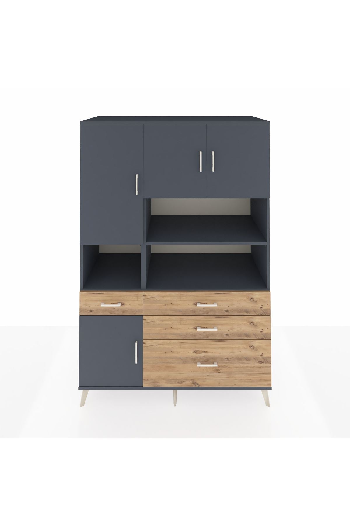 Kronos Dolap 9 Raflı 4 Çekmeceli 4 Kapaklı 132x59x195 Antrasit-Antrasit/Çam