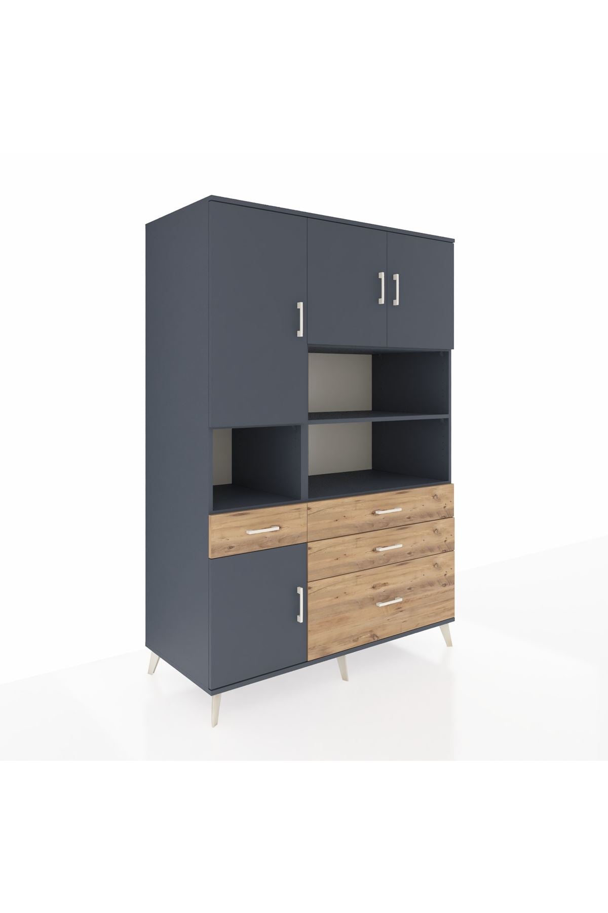 Kronos Dolap 9 Raflı 4 Çekmeceli 4 Kapaklı 132x59x195 Antrasit-Antrasit/Çam